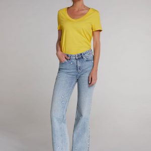 Żółty bawełniany t-shirt z krótkim rękawem Oui