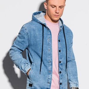 Kurtka męska jeansowa C477 – jasnoniebieska – XXL