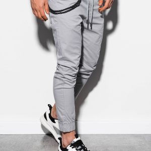 Spodnie męskie joggery P908 – jasnoszare – XXL