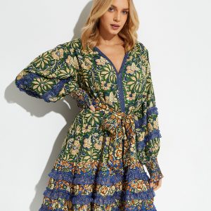 MISS JUNE FRANCE – Niebiesko-zielona sukienka mini