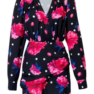 ON FLEEK – Czarna sukienka mini z kwiatowym wzorem