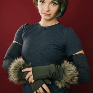 Rękawiczki Łotrzyce Khaki z futerkiem