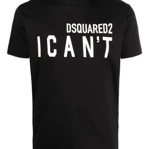 DSQUARED2 – Czarny t-shirt z kontrastowym nadrukiem