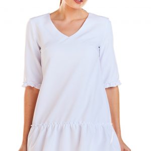 Trapezowa sukienka z dekoltem V i falbaną