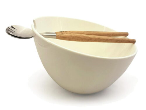 Misa do sałaty Kassel 93558 Porcelanowa z przyborami ze stali nierdzewnej