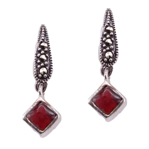 KARA RED Srebrne kolczyki granaty markazyty 0,7 ct