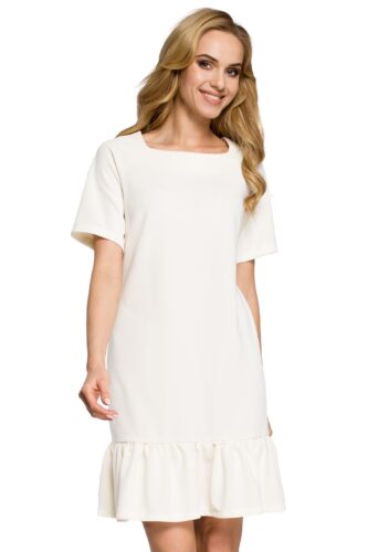 Trapezowa sukienka z falbaną u dołu kwadratowy dekolt