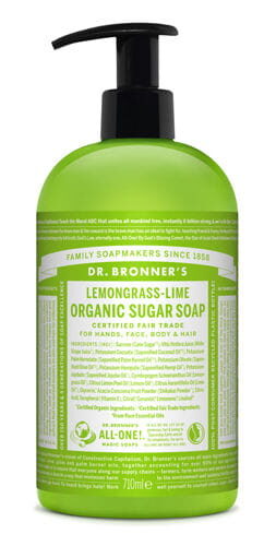 Dr. Bronner’s Mydło Organic Sugar Soap Trawa cytrynowa-limonka 710 ml