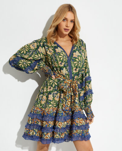 MISS JUNE FRANCE – Niebiesko-zielona sukienka mini