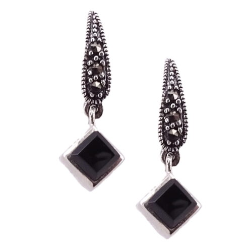 KARA Srebrne kolczyki onyks markazyty wiszące 0,5 ct