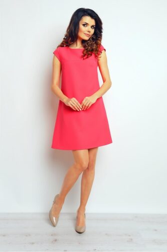 Trapezowa sukienka na lato neonowy koral